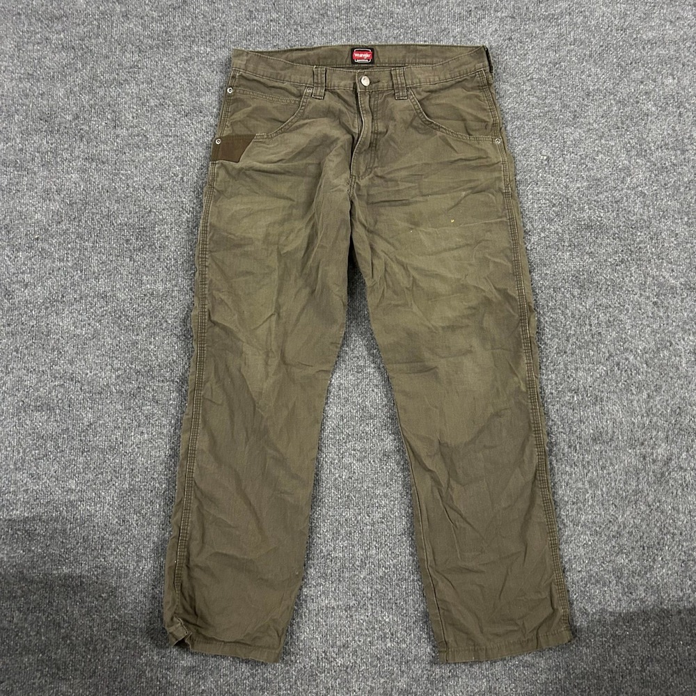 Wrangler Pants Mens Size 35x28 Olive Green Ripstop Workwear Carpenter Utility